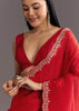 Red Crushed Tissue Stone Embellished Saree With Cutdana Scallop Border