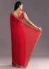 Red Crushed Tissue Stone Embellished Saree With Cutdana Scallop Border