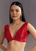 Red Crushed Tissue Stone Embellished Saree With Cutdana Scallop Border