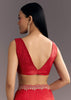 Red Crushed Tissue Stone Embellished Saree With Cutdana Scallop Border
