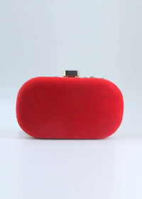 Red curve box clutch in chanton flat back beads