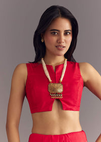Red Dola Silk Butti Work Saree With Zari Border