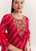 Red Dola Silk Printed Kurta Set With Embroidered Neckline