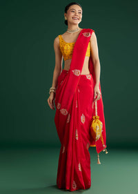 Red Dola Silk Saree With Butti Weave