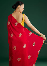 Red Dola Silk Saree With Butti Weave