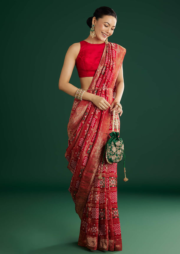 Red Dola Silk Saree With Woven Patola