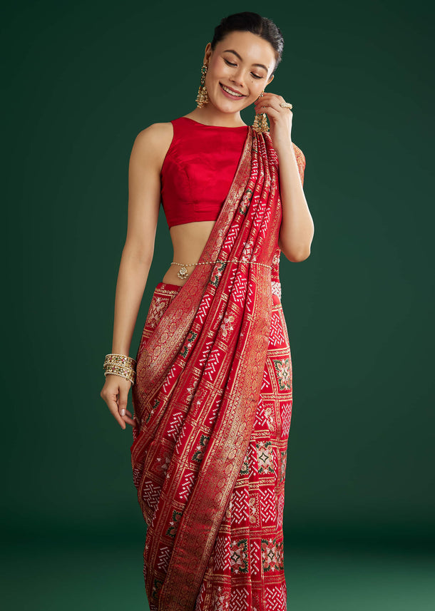 Red Dola Silk Saree With Woven Patola