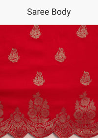 Red Dola Silk Woven Motif Saree With Scallop Border