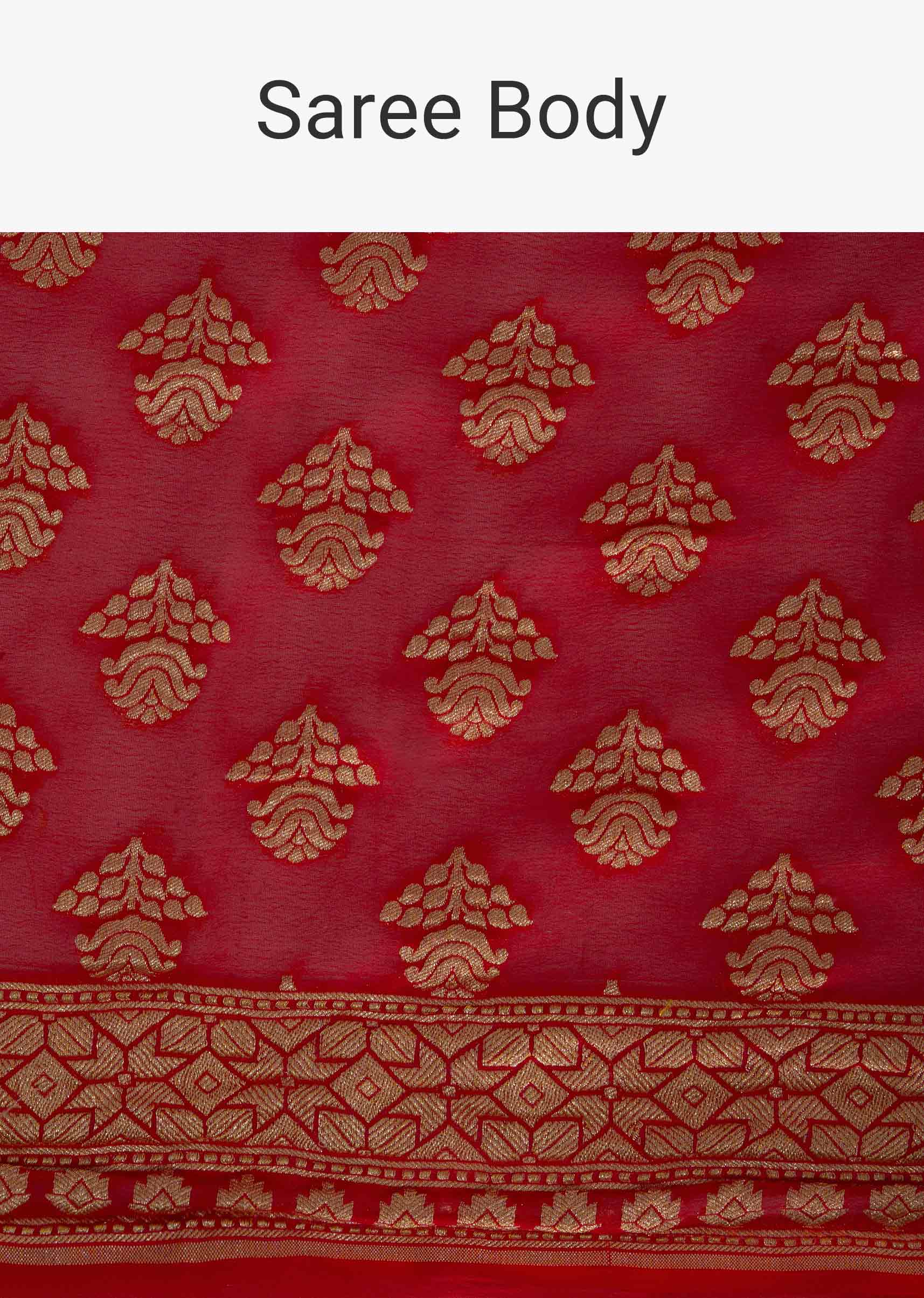 Red georgette saree in weaved floral butti and border