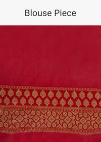 Red georgette saree in weaved floral butti and border