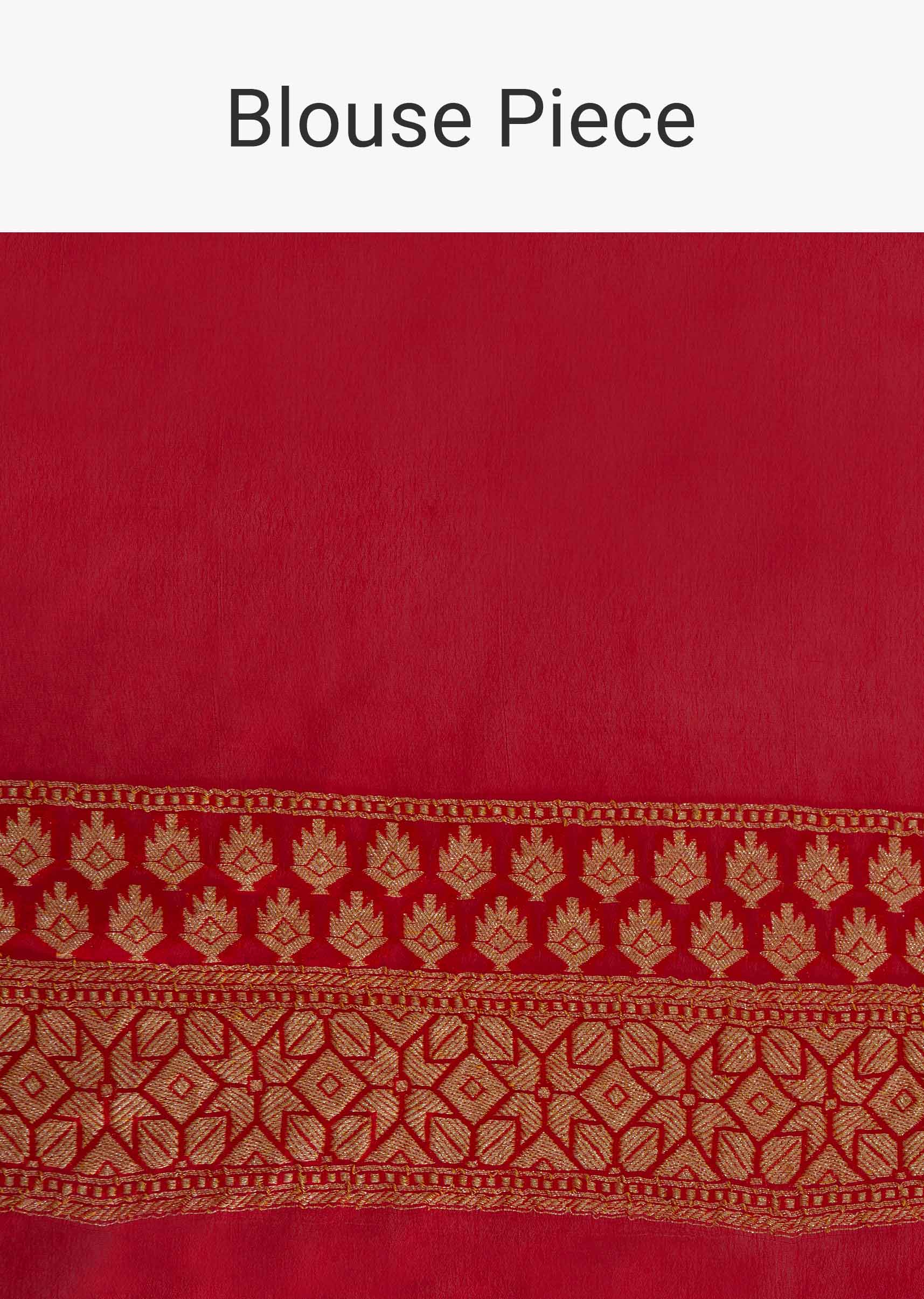 Red georgette saree in weaved floral butti and border