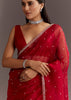Red Glass Tissue Saree With Cutdana And Sequins Scallop Border