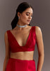 Red Glass Tissue Saree With Cutdana And Sequins Scallop Border