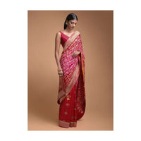 Red Half And Half Saree In Silk With Weaved Floral Buttis And Bandhani Print Online - Kalki Fashion