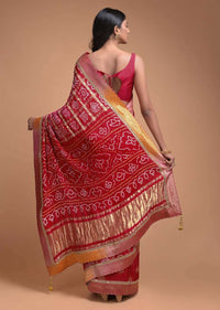 Red Half And Half Saree In Silk With Weaved Floral Buttis And Bandhani Print Online - Kalki Fashion