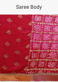 Red Half And Half Saree In Silk With Weaved Floral Buttis And Bandhani Print Online - Kalki Fashion