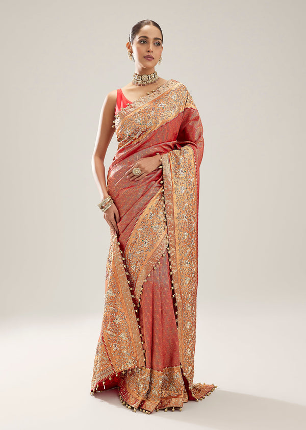 Red Kanjivaram Saree With Heavy Zardosi Border