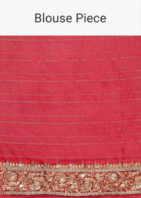 Red khaddi silk saree with weaved floral jaal work Online - Kalki Fashion