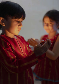 Kalki Boys Red Kurta In Cotton Silk With Hand Woven Zari Stripes Love The World Today