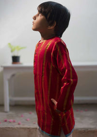 Kalki Boys Red Kurta In Cotton Silk With Hand Woven Zari Stripes Love The World Today