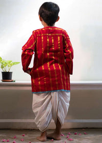 Kalki Boys Red Kurta In Cotton Silk With Hand Woven Zari Stripes Love The World Today