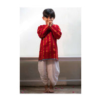 Kalki Boys Red Kurta In Cotton Silk With Hand Woven Zari Stripes Love The World Today