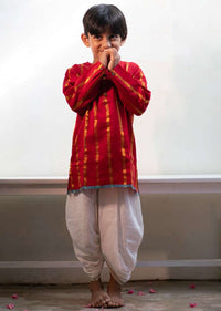 Kalki Boys Red Kurta In Cotton Silk With Hand Woven Zari Stripes Love The World Today