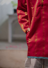 Kalki Boys Red Kurta In Cotton Silk With Hand Woven Zari Stripes Love The World Today