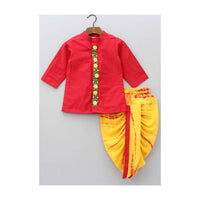 Red Kurta In Cotton With Rose Motif Embroidery Matched With Dhoti Pants Online - Kalki Fashion