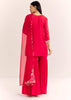 Red Moti Threadwork Dola Silk Sharara Suit With Organza Dupatta