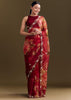 Red Organza Saree With Florals And Cutdana Border