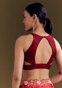Red Organza Saree With Florals And Cutdana Border