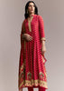 Red Printed Crepe Anarkali Set
