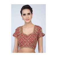 Red raw silk blouse with heavy zardosi and kundan work only on Kalki