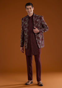 Red Resham Embroidered Jodhpuri Kurta Set