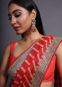 Red Saree With Lehariya Print And Paisley Motifs On The Pallu Along With Gotta Border