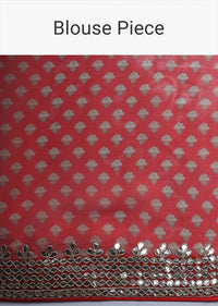 Red Saree With Lehariya Print And Paisley Motifs On The Pallu Along With Gotta Border