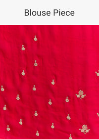 Red Satin Saree With Zardosi Embroidery And Scallop Border