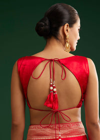 Red Satin Saree With Zari Weave
