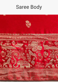 Red Satin Saree With Zari Weave