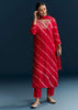 Red Silk Kurta Set With Leheriya Print And Cutdana Work