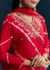 Red Silk Kurta Set With Leheriya Print And Cutdana Work