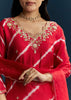 Red Silk Kurta Set With Leheriya Print And Embroidery