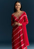 Red Silk Kurta Set With Leheriya Print And Embroidery
