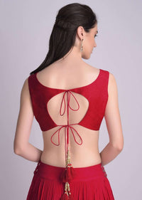 Red Sleeveless Blouse With Double Tie Up Tassel Dori At The Back