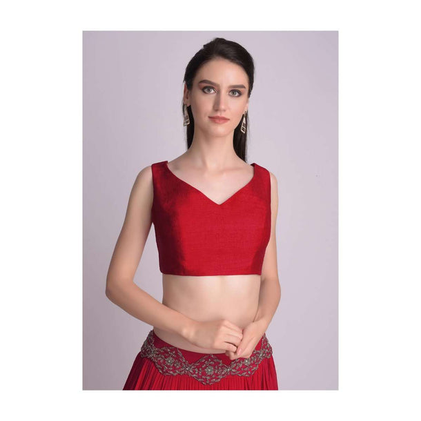 Red Sleeveless Blouse With Double Tie Up Tassel Dori At The Back