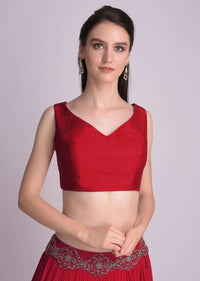 Red Sleeveless Blouse With Double Tie Up Tassel Dori At The Back