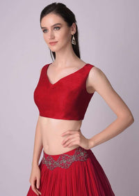 Red Sleeveless Blouse With Double Tie Up Tassel Dori At The Back