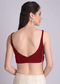 Red Sleeveless Blouse With Leaf Shaped Neckline