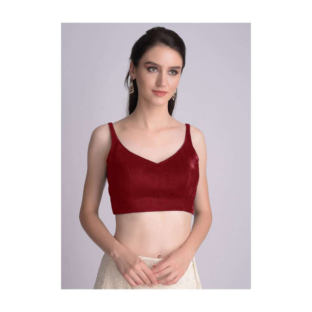 Red Sleeveless Blouse With Leaf Shaped Neckline
